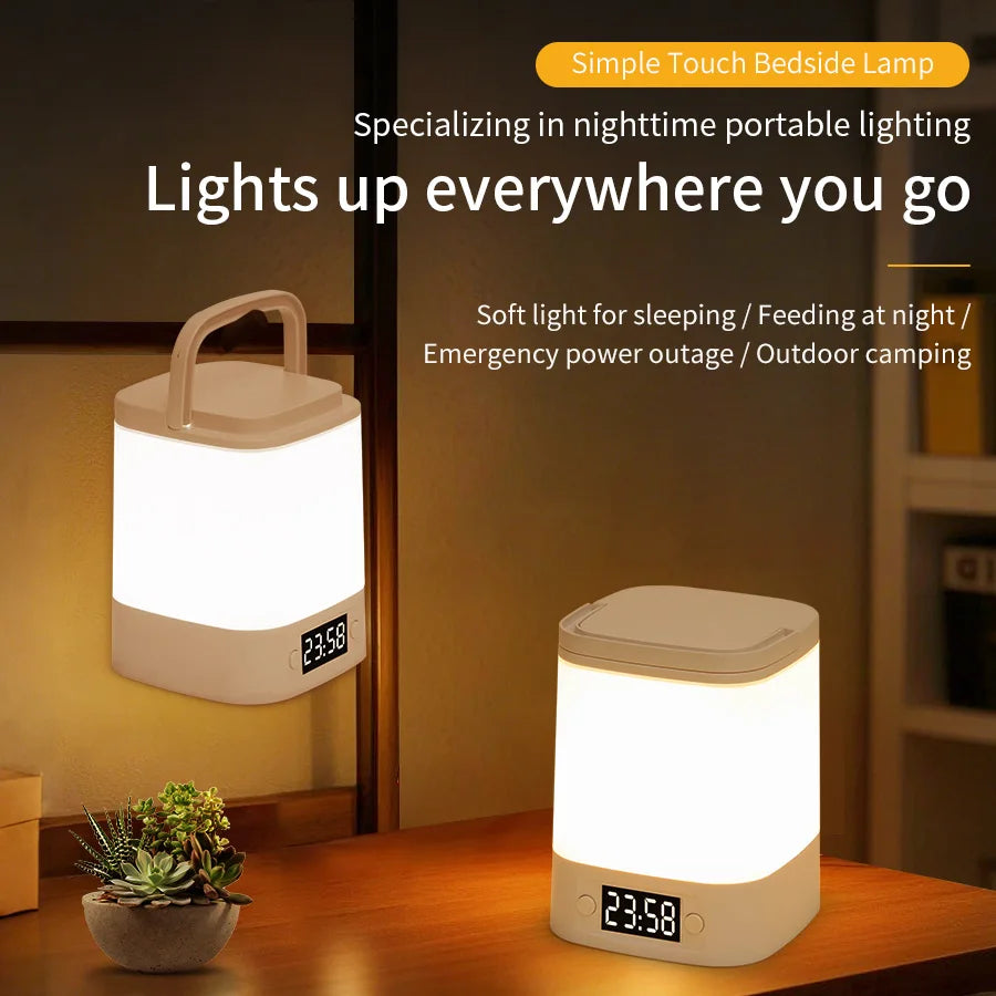 Rechargeable Led Table Lamp with Clock Time Display Night Light Remote Control for Bedroom Bedside Nursery Reading Book Light Vue