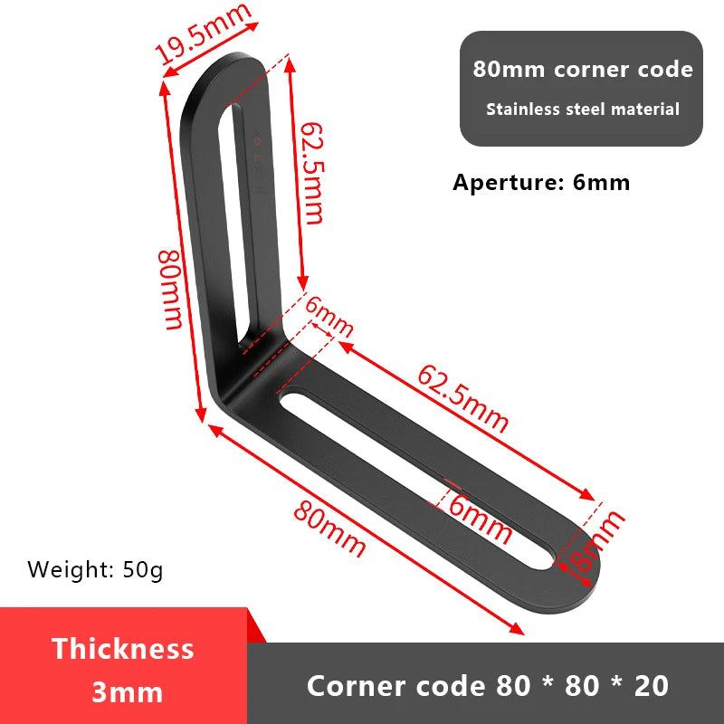 1PCS L-shaped Stainless Steel Adjustable Angle Code Long Hole Activity 90 ° Right Angle Furniture Fixer Shelf Bracket Connector Vue 6 Black