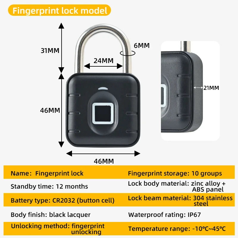 Smart Biometric Fingerprint Pad Lock Keyless Anti Theft Padlock IP67 Waterproof Home Travel Security Electronic Password Lock Vue SY12