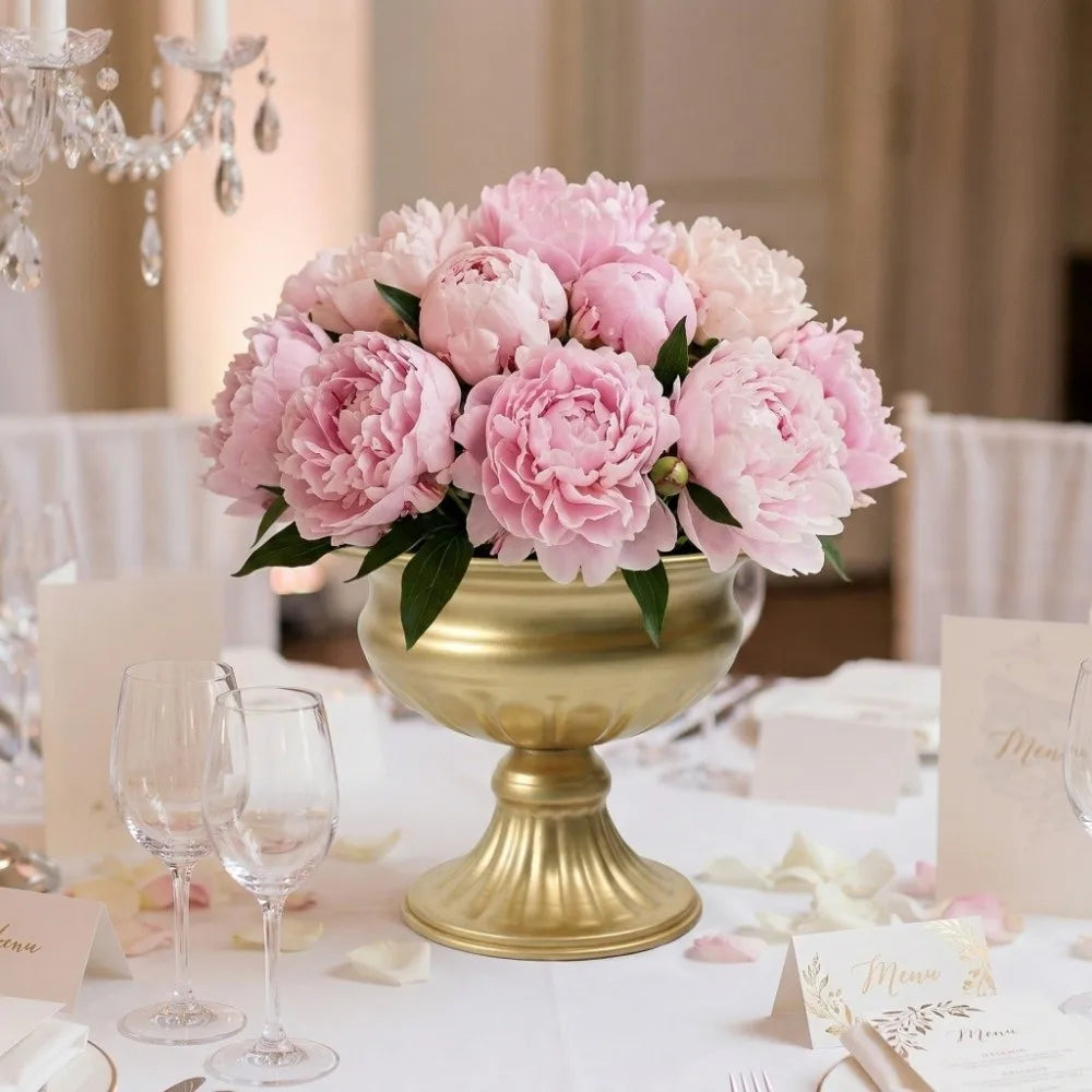 European Retro Flower Vase Metal High-footed Urn-shaped Vase Elegant Luxury Flower Pots Hotel Vue