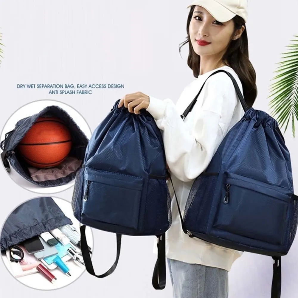 Portable Gym Drawstring Bag Quick Drying Large Capacity Oxford Cloth Backpack Adjustable Straps Anti-splash Water Vue