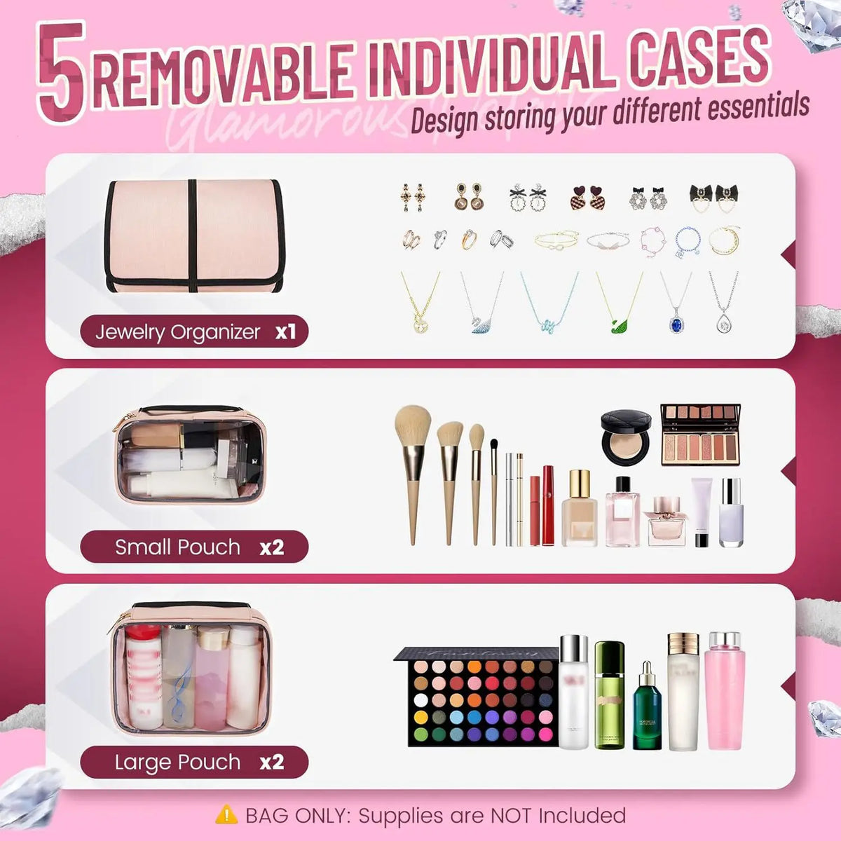 Travel Makeup Bag Large Capacity Storage Bag 4 Detachable Boxes 1 Jewelry Sorting Roll Multiple Storage Bags Makeup Bag Vue