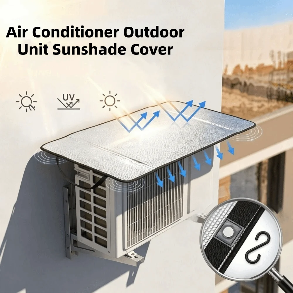 Aluminum Foil Air Conditioning Cover Energy Saving Windproof Air Conditioning Protective Sleeve Waterproof with Elastic Band Vue