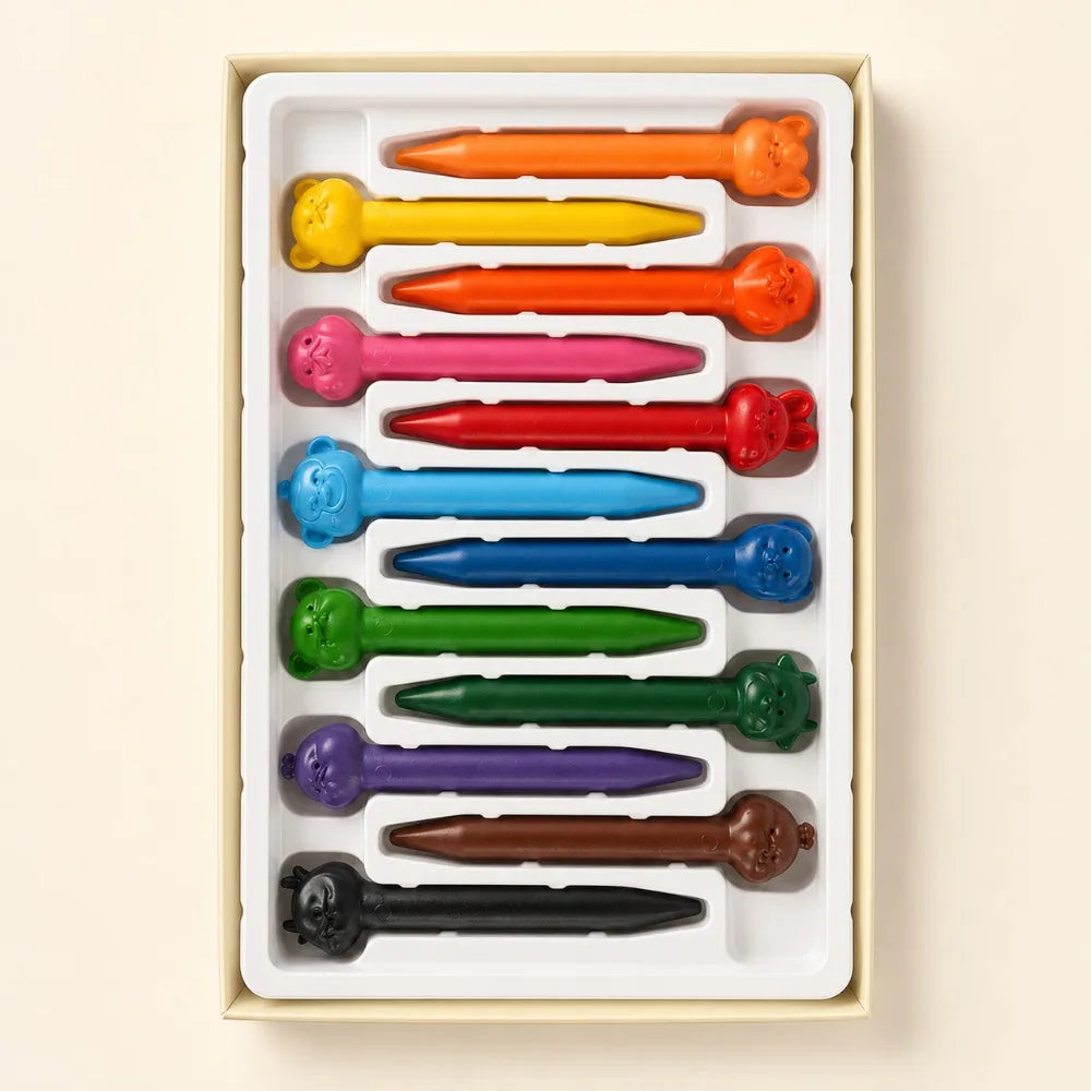 12-Color Animal Styling Crayon Not Dirty Hands Injection Molding Brush Children's Stationery Color Crayon Set Non-toxic Vue