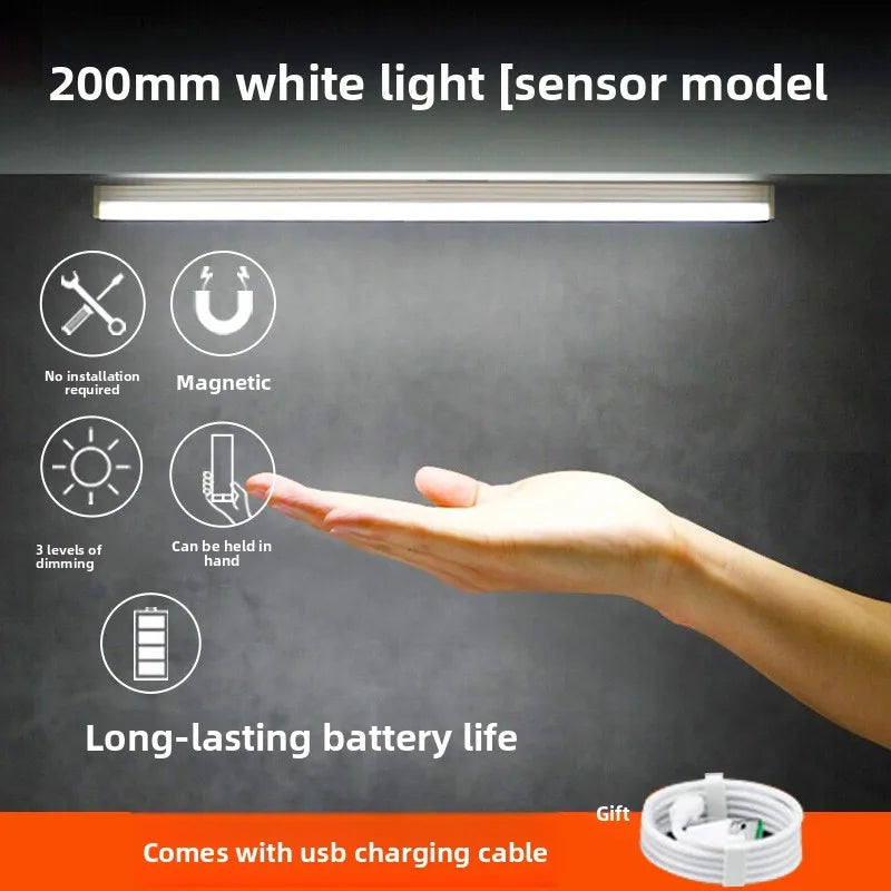 USB Rechargeable Motion Sensor LED Night Light No Drill Magnetic Stick On for Closet Wardrobe Stair Car Interior RV Corridor Vue Cold White-200mm