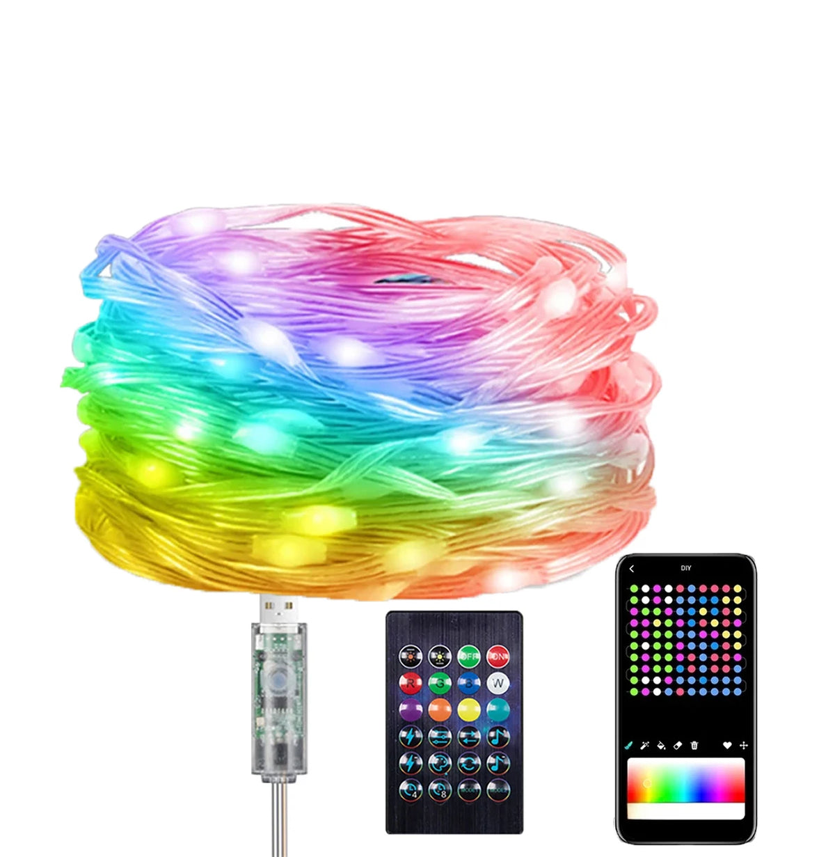 5V USB WS2812B RGBIC LED String Lights Addressable Fairy Lights DIY Color Changing Christmas Holiday Decoration Vue USB plug 10M No plug