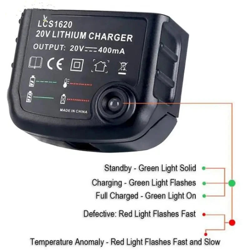 LCS1620 Lithium Battery Charger for BLACK & DECKER Rechargable Battery Charger 20V for LBXR20 LB20 LBX20 LBX4020 LB2X4020 Part Vue