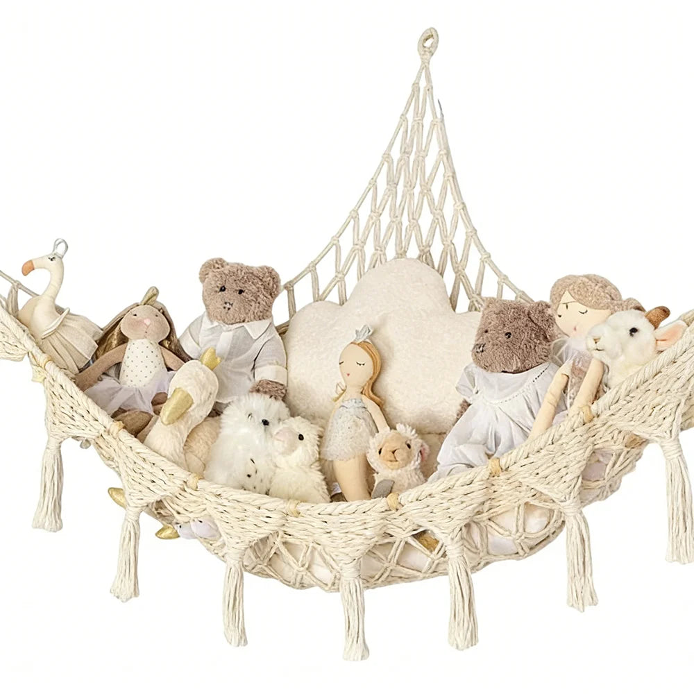 Decorations Jumbo Stuffed Animal Hammock Hanging Woven Toy Hammock Storage Net Macrame Space-Saving Mesh Toy Net Holder Bedroom Vue Beige
