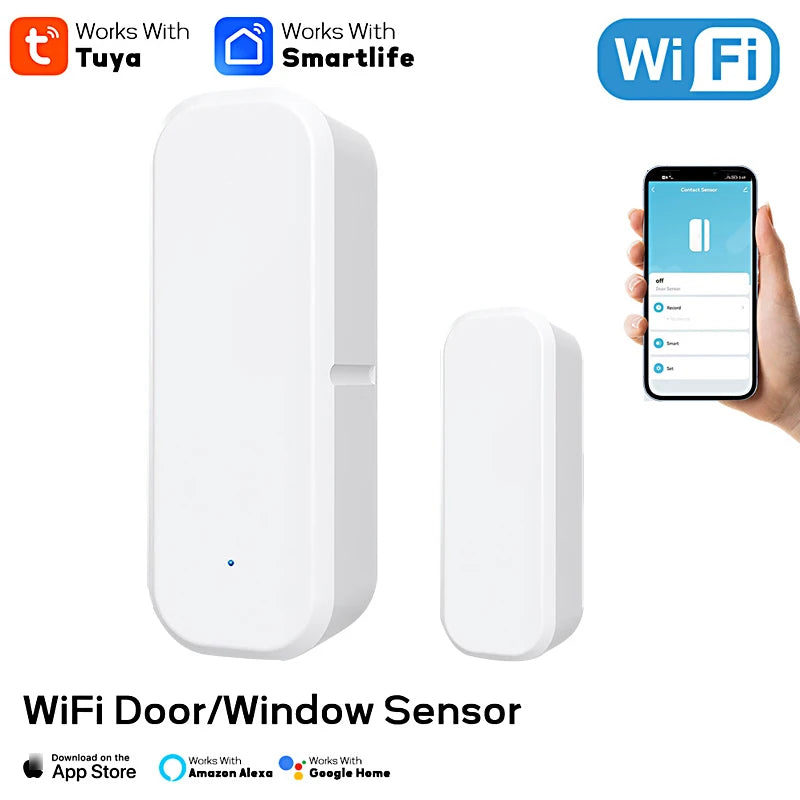Tuya Smart Door Sensor WiFi Smart Home Door Open/Closed Detectors Window Sensor Smart Life Works With Google Home Alexa Vue White