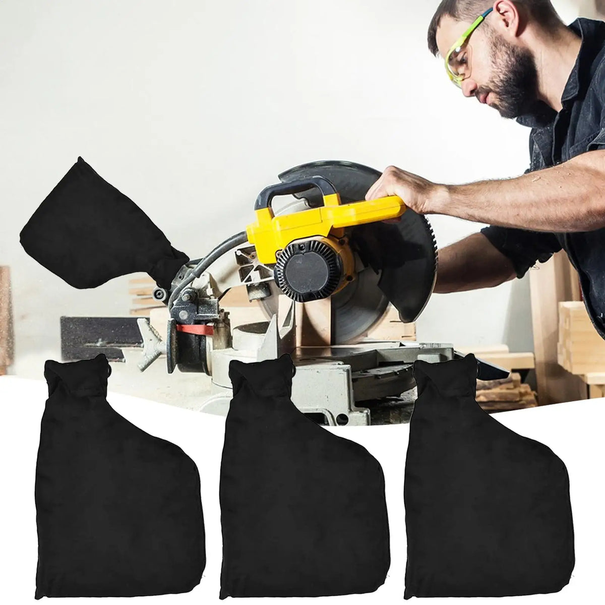Miter Saw Dust Collector Dust Connector Bag Adjustable Attachment Connector Cover Black for Polisher Cutting Machine Saw Miter Vue