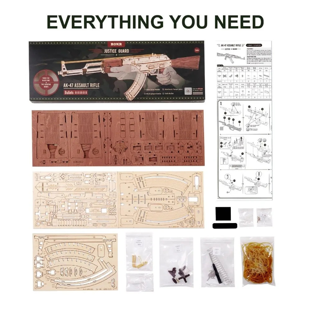 AK-47AssaultRifle Building Block Toy DIY Handmade Wooden Puzzle Assembly Model Educational Toys Simulation Model Vue