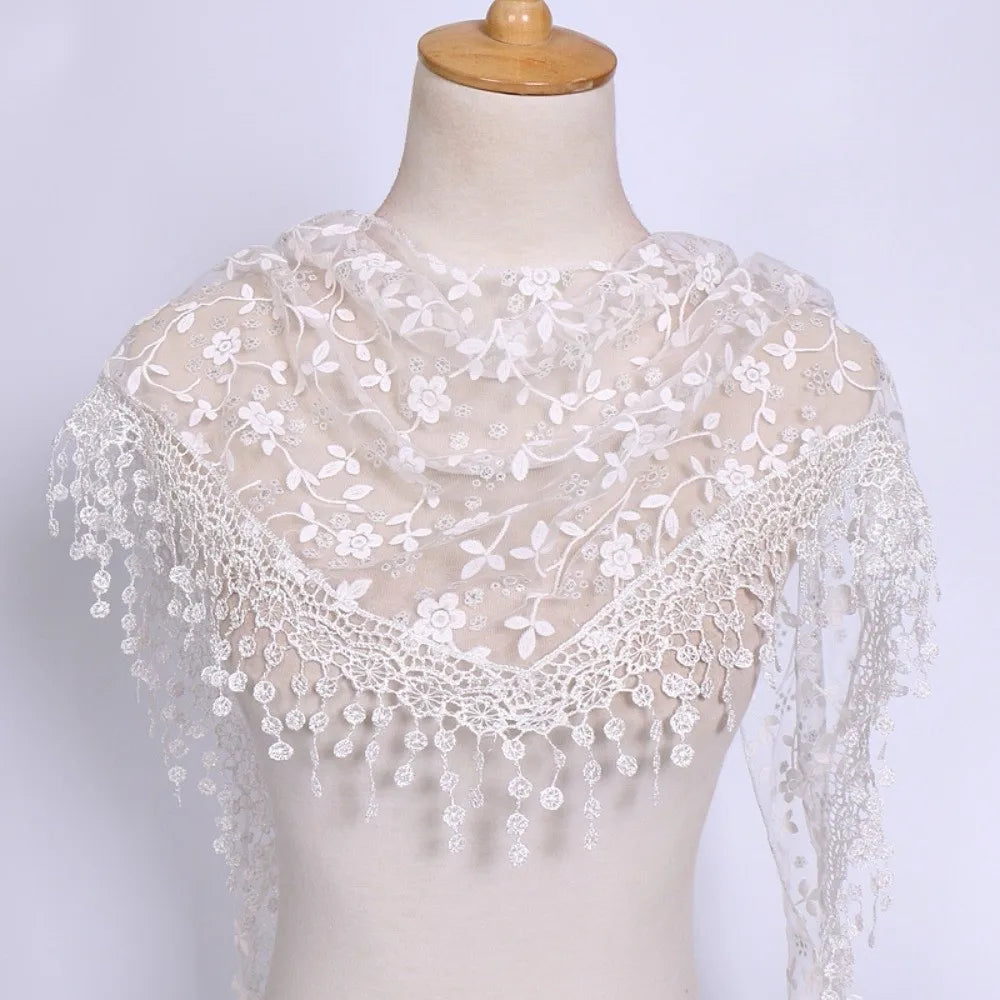 Floral Embroidered Lace Triangle Waist Scarf Hollow Hip Shape Out Vue White