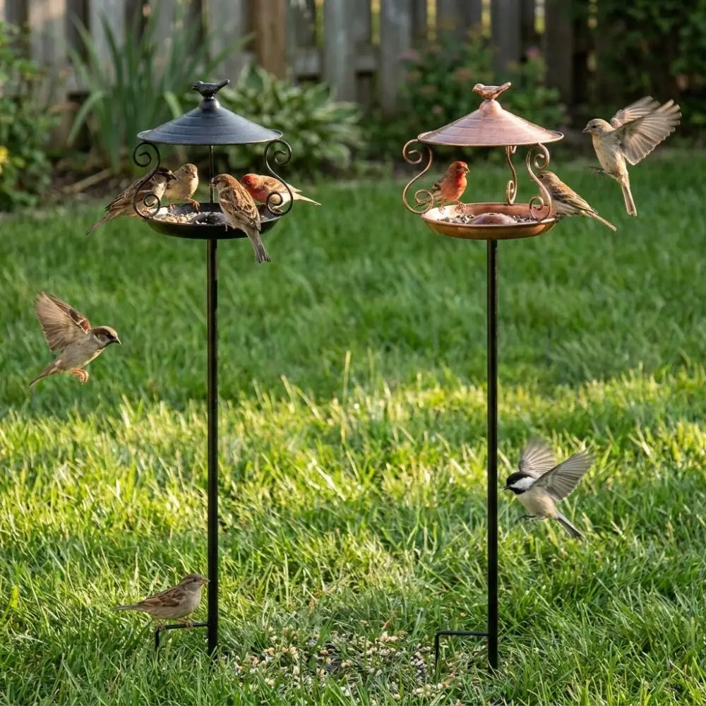 Weatherproof Standing Bird Feeder Iron Art Large Capacity Wild Feeding Station Anti-leakage Retro Style Bird Water Drinker Vue