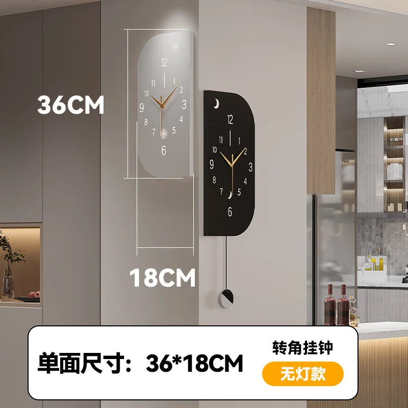 Modern Corner Double Sided Wall Clock High End Minimalist Design For Living Room Entryway Home For Couples Christmas Gift Vue 36cm without light