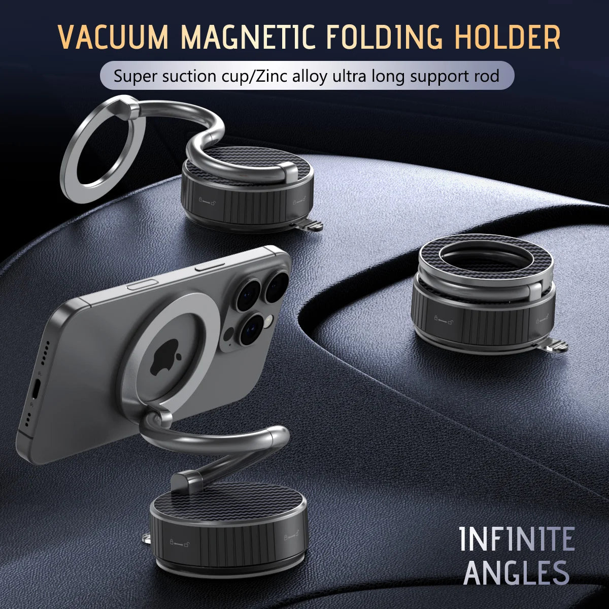 Car Magnetic Suction Cup Stand S-Shaped Foldable Adjustable Angle for Phones 360 Rotation Desk Dashboard Mount Home Travel Use Vue black