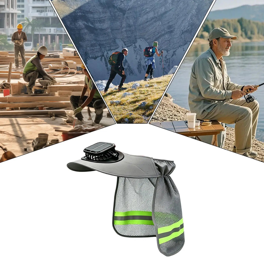 Solar Powered Hard Hat Sun Visor, Wide Brim Helmet Cap With Cooling Fan,Outdoor Safety Helmet Sun Shade Fishing Hat Multipurpose Vue