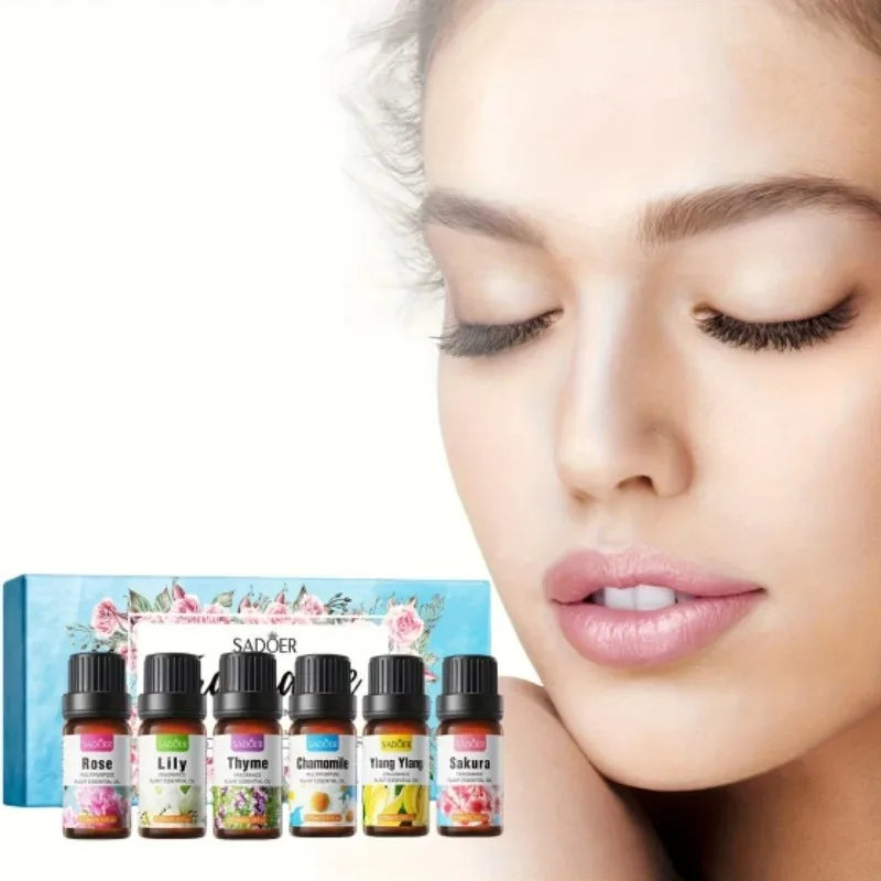 1 Set of Fragrance Essential Oil Set 10ml*6, Rose, Thyme, Chamomile, Lily, Ylang-Ylang, Cherry Blossom Essence, Nourishes the Skin, Universal Body Essence Vue