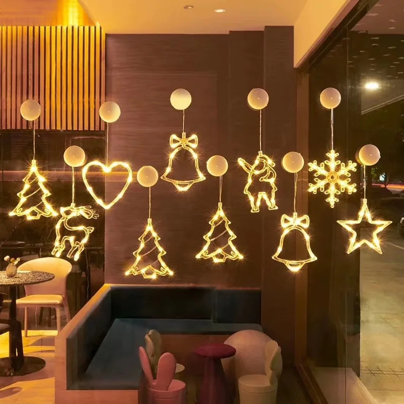 1-5PCS Snowman Christmas Tree Star Bell Lights Holiday Window Suction Cup Lamp Festive Decorative Lights Home Decor Vue