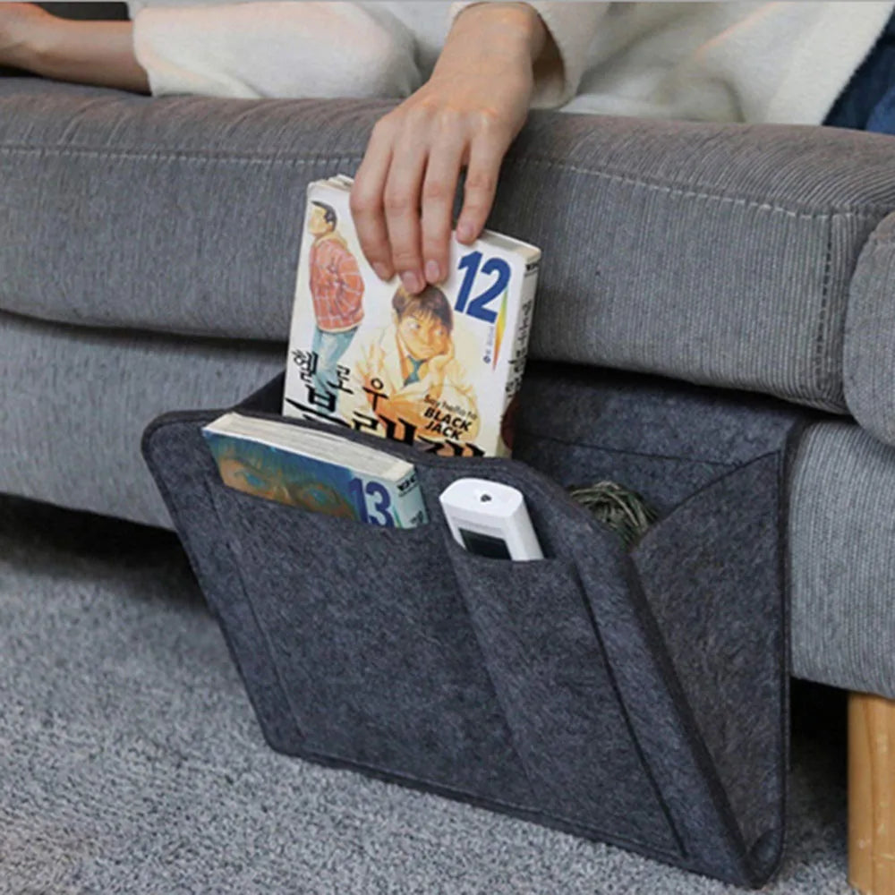 1PCS Felt Bedside Storage Organizer Anti-slip Bedside Bag Bed Sofa Side Hanging Couch Storage Remote Control Bed Holder Pockets Vue