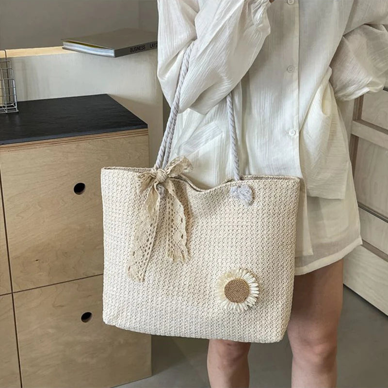 Elegant Ladies Straw Woven Handbag Women Holiday Beach Commute Casual