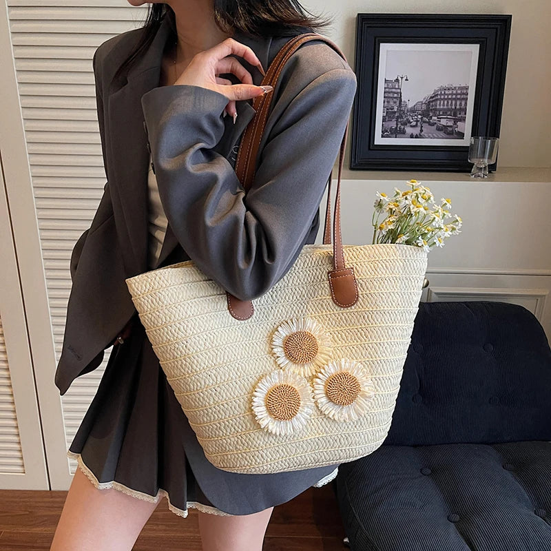Woven Women Handbag Large Capactity Basket Summer Beach Bag Shopper