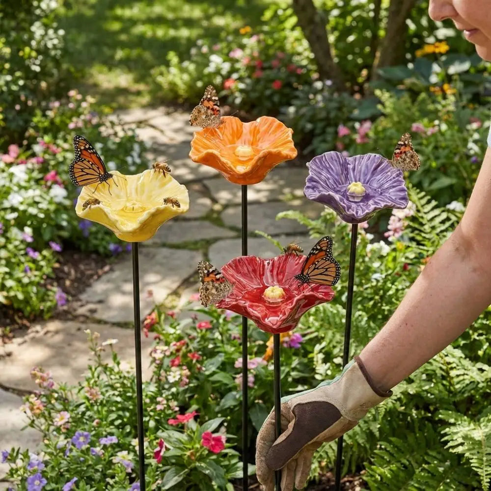 Resin Flower Bee Water Feeder Handcrafted Rust-resistant Butterfly Watering Station Ground Insert UV Resistant Vue