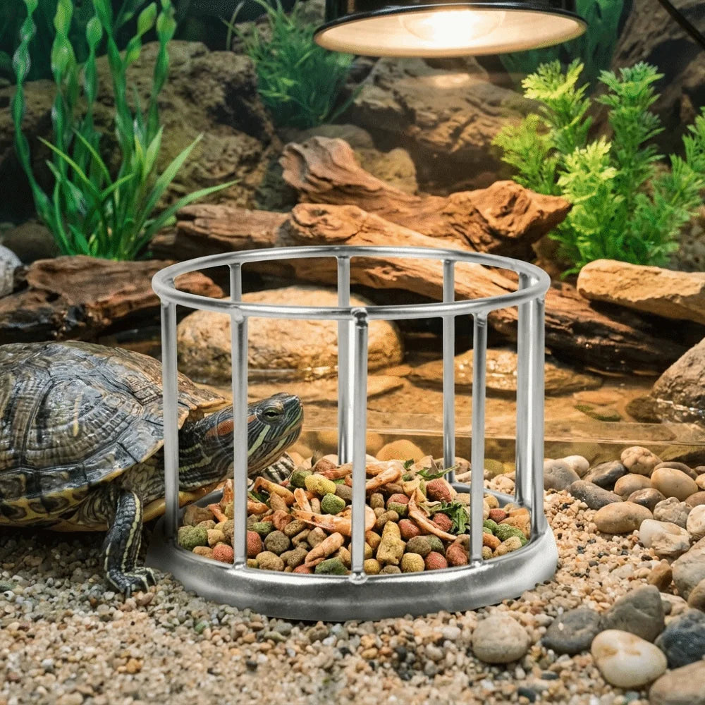 Large Capacity Turtle Stainless Steel Feeder Wear Resistant Fence Design Tortoise Food Dish Anti-overflow Wide Mouth Vue
