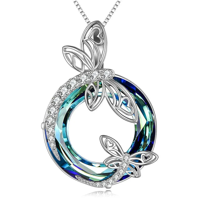 Huitan Dragonfly Pendant Necklace – Blue Cubic Zirconia Pendant Necklace Vue XL1608 40cm 5cm