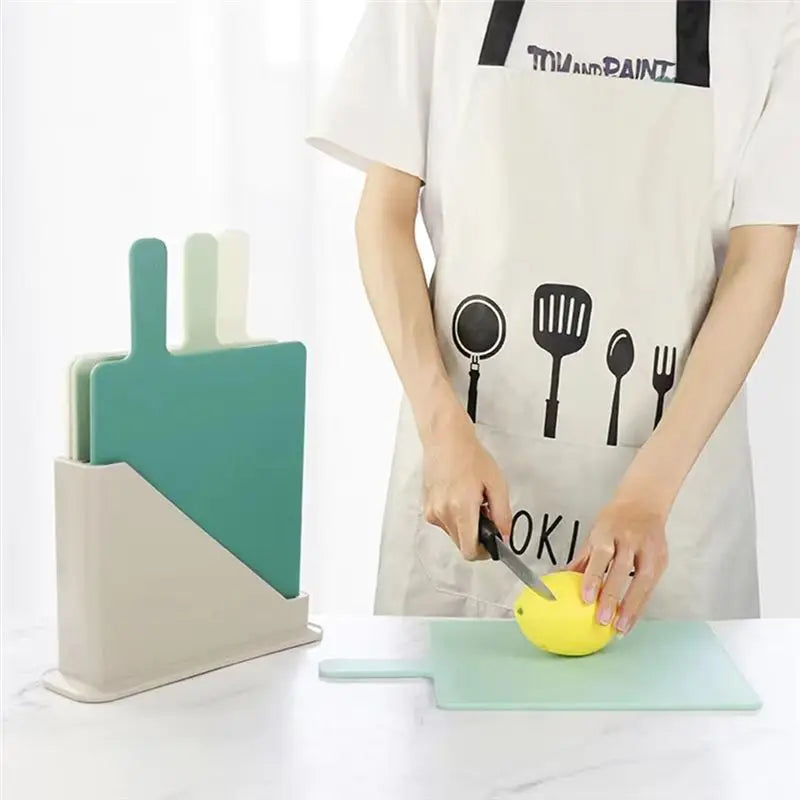ABKW-4PCS Kitchen Sorting Cutting Board With Drain Storage Rack,Vegetable & Complementary Food Cutting Boards For Home Use Vue