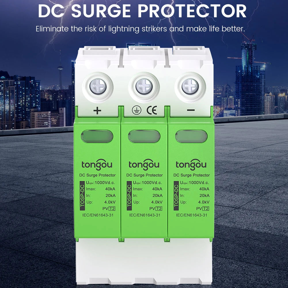 1000V DC Surge Protective Device (SPD) 2P 3P 20KA-40KA DC Surge Voltage Protector and Arrester for Solar PV Systems Vue