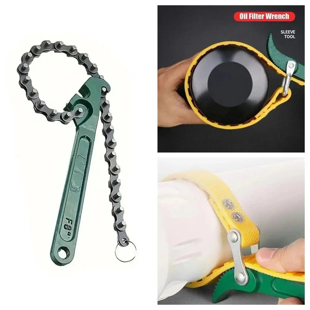 Steel Construction Chain Filter Wrench Heavy Duty Non Slip Oil Filter Wrench Multifunction Tool Ergonomic Handle Vue