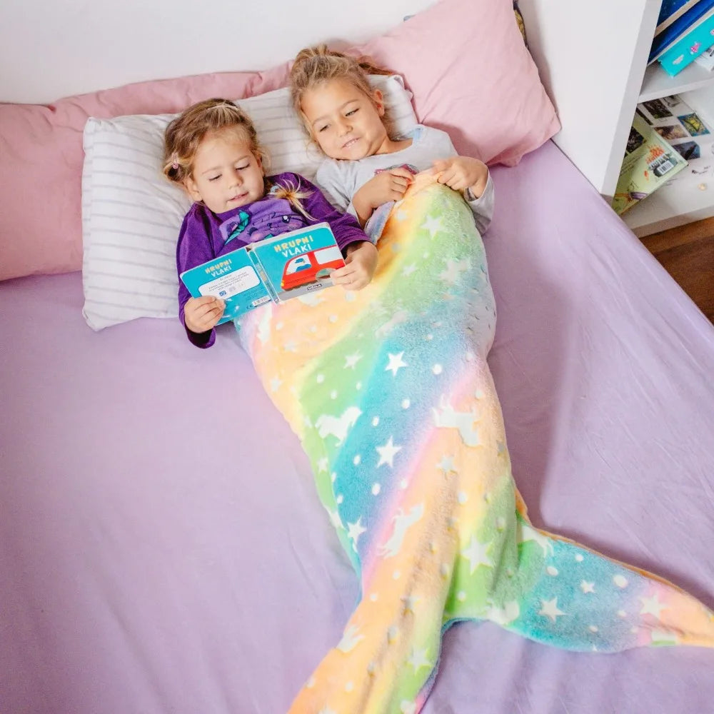 Flannel Mermaid Sleeping Bag Universal Soft Mermaid Tail Blanket Beautiful Cozy Rainbow Mermaid Blanket Children Vue
