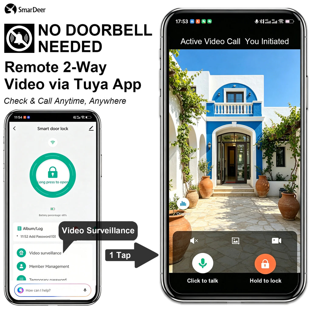 SmarDeer 3D Face Palm Vein Smart Lock Biometric Fingerprint Door Lock APP Remote Temporary Password Keyless Entry Home Security Vue