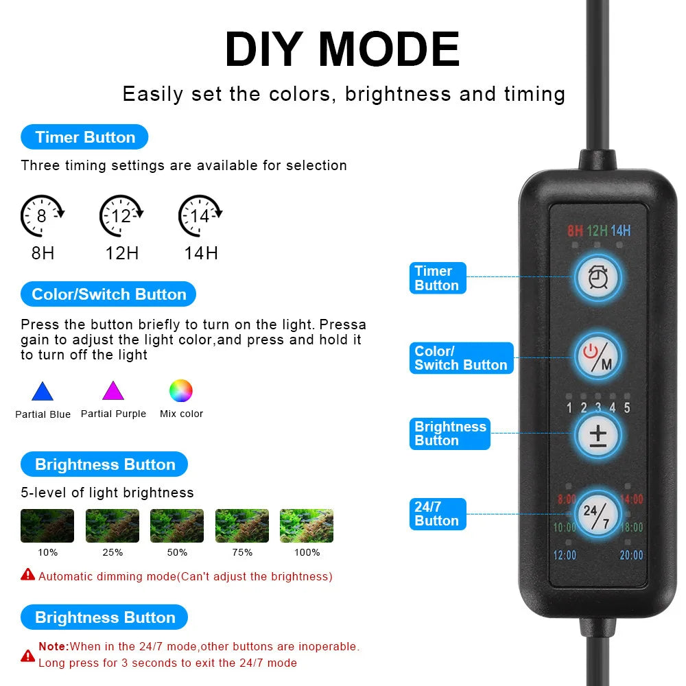Fish Tank LED Seawater Lamp Specially for Corals Aluminum Alloy Aquarium Lighting with UV Intelligent Dimming Timing Clamp Light Vue