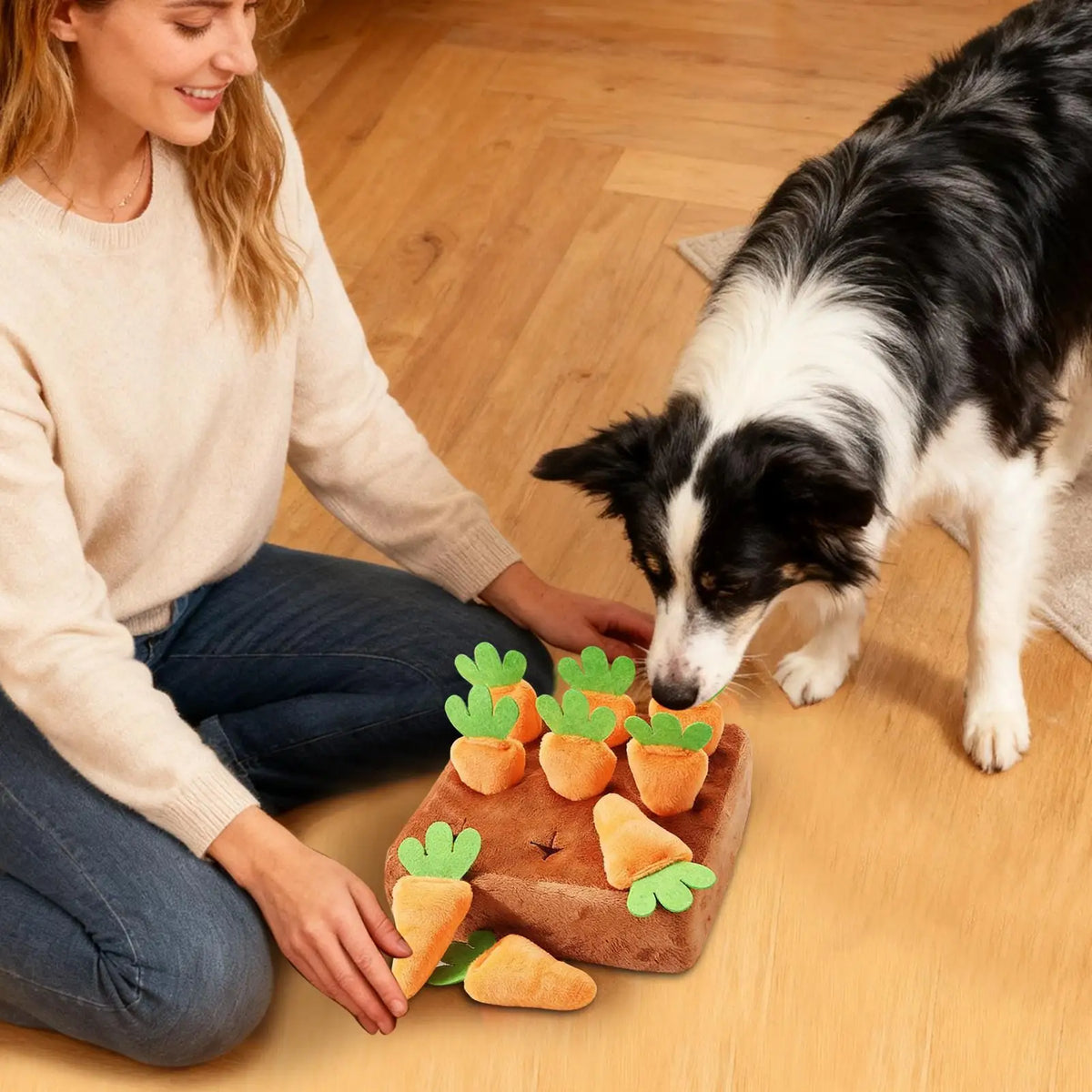 Interactive Snuffle Mat for Dogs Carrot Puzzle Feeding Mat Mental Stimulation Boredom Relief Slow Feeder for Puppy Training Vue