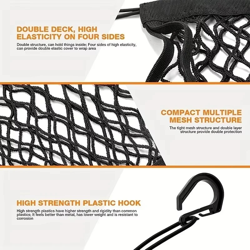 Motorcycle Cargo Net High Elastic Double Layer Motorcycle Net for Helmet Storage 10"X11" Bungee Cargo Net with Hooks Luggage Net Vue