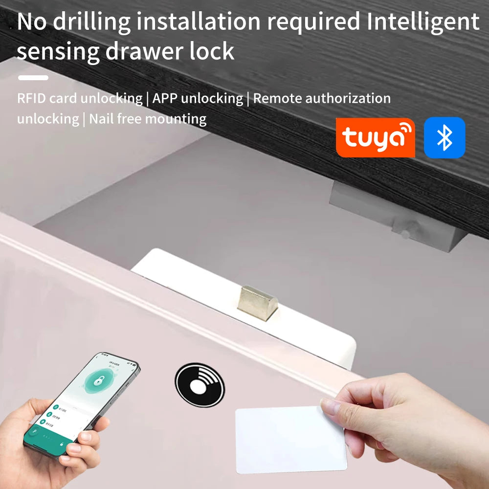 Tuya IC card Sensor Hidden Lock Anti-theft Smart Drawer Lock Keyless Embedded Secure Furniture Invisible Wireless App Door Lock Vue