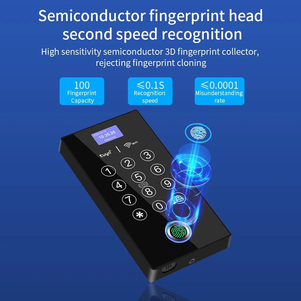 Support Tuya APP Fingerprint Access Control Machine RFID 13.56Mhz Card Reader 2.4G WiFi Remote Management Home Security Syste Vue