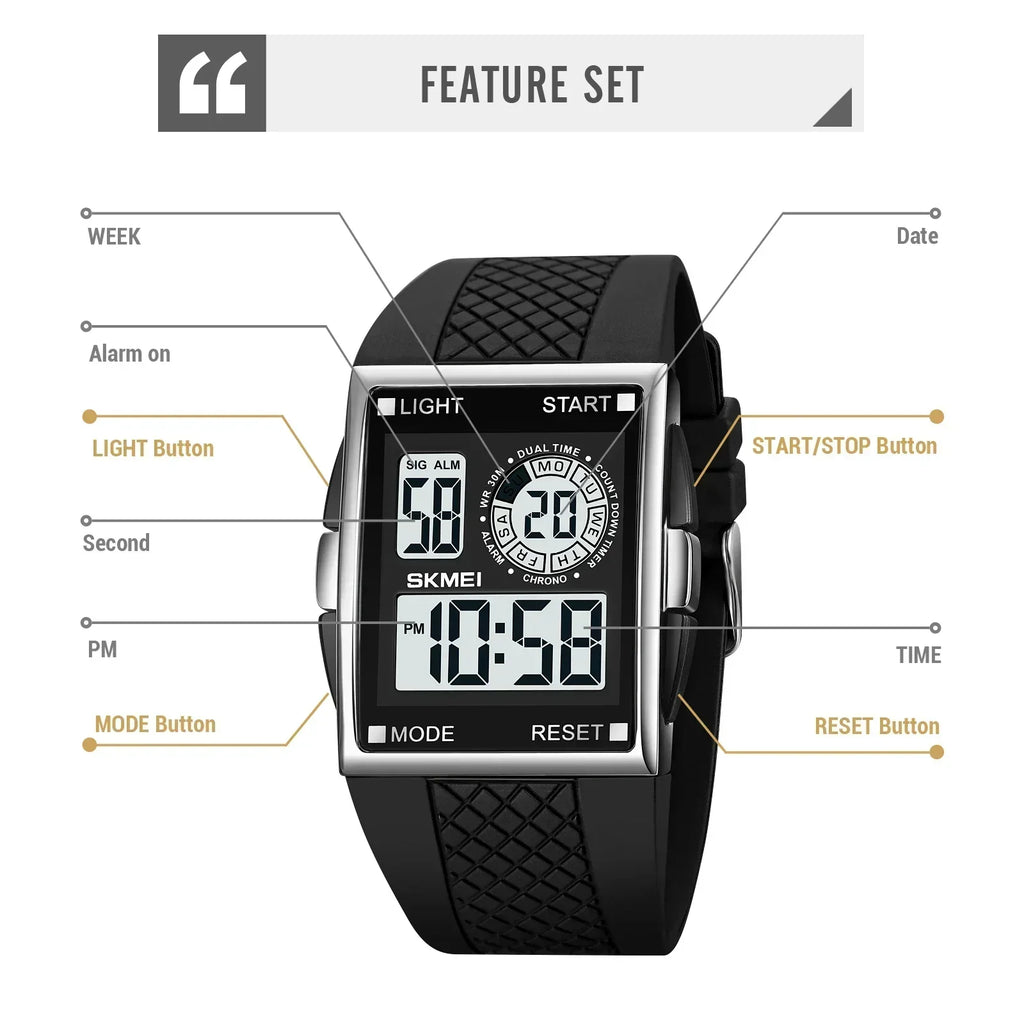 SKMEI 1967 Men's LED Digital Sport Watch – Chrono & Waterproof Digital Sport Watch Vue