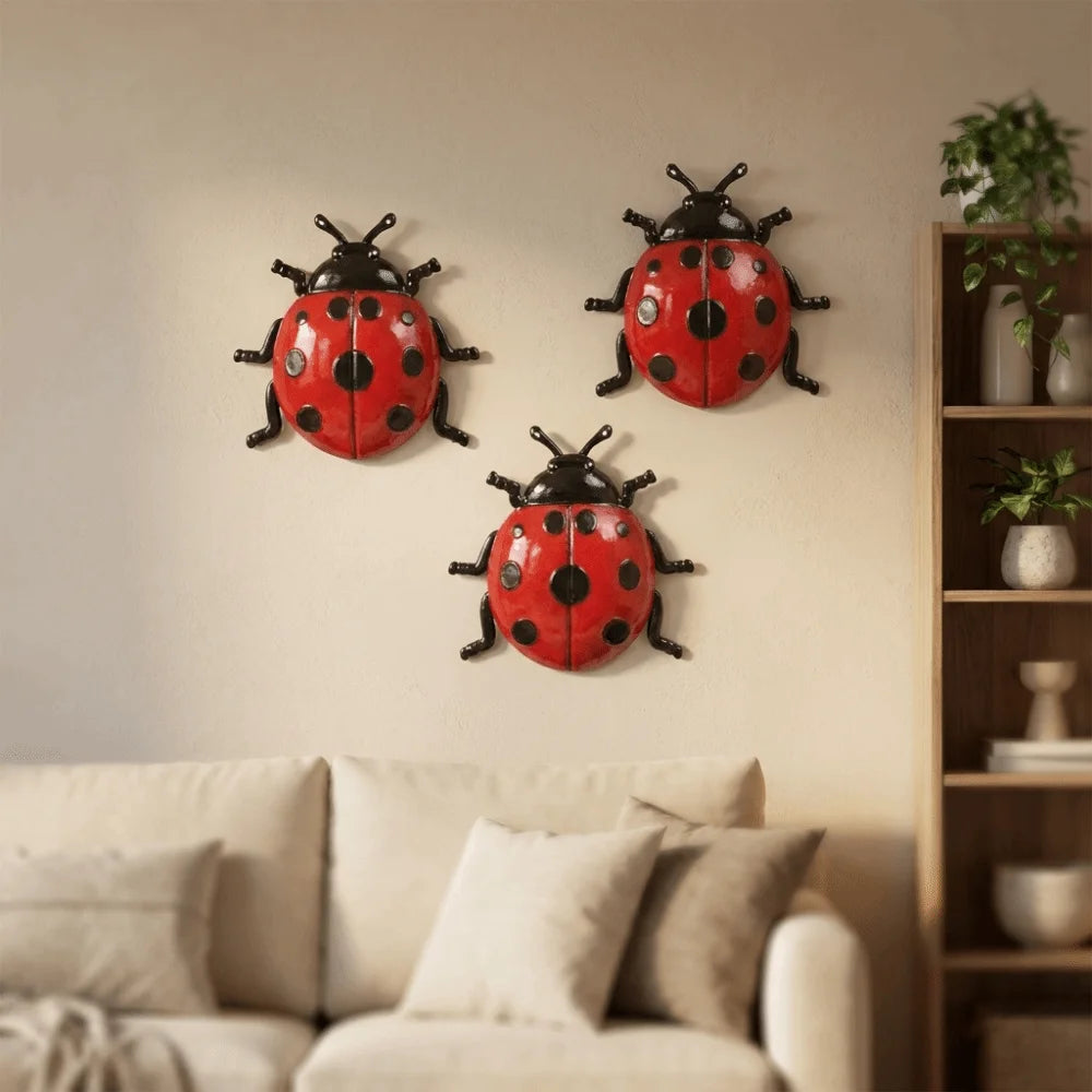 3PCS/SET Realistic Metal Wall Decoration Wall Hanging Craft Iron Beetle Wall Art Decorative Insect Fake Insect Ornaments Vue
