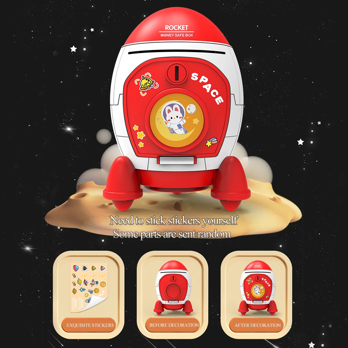 Piggy Bank Toys, Rocket Spacecraft Large Capacity Key Unlocking Puzzle Toy 3 Color could be Chosen, Gifts for 3+ Boys and Girls Vue