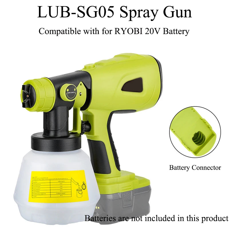 Cordless Paint Spray Gun Power Tool Accessory for Makita/Bosch/Milwaukee/RYOBI 18V Lithium Batteries for Indoor and Outdoor Use Vue For RYOBI