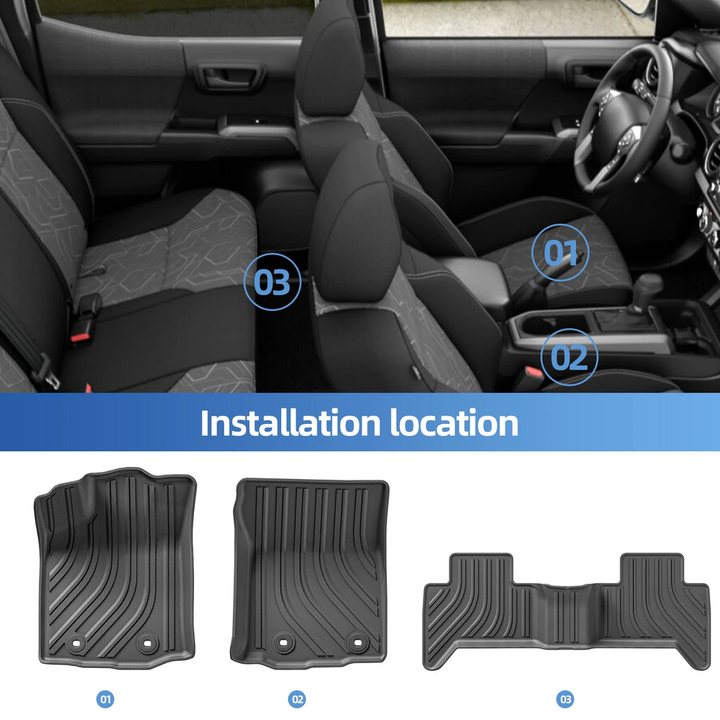 for 2016-2023 Toyota Tacoma 5FT Short Bed Only Double Cab and Automatic Car Floor Mats All Weather TPE 3D Foot Mat Black Vue