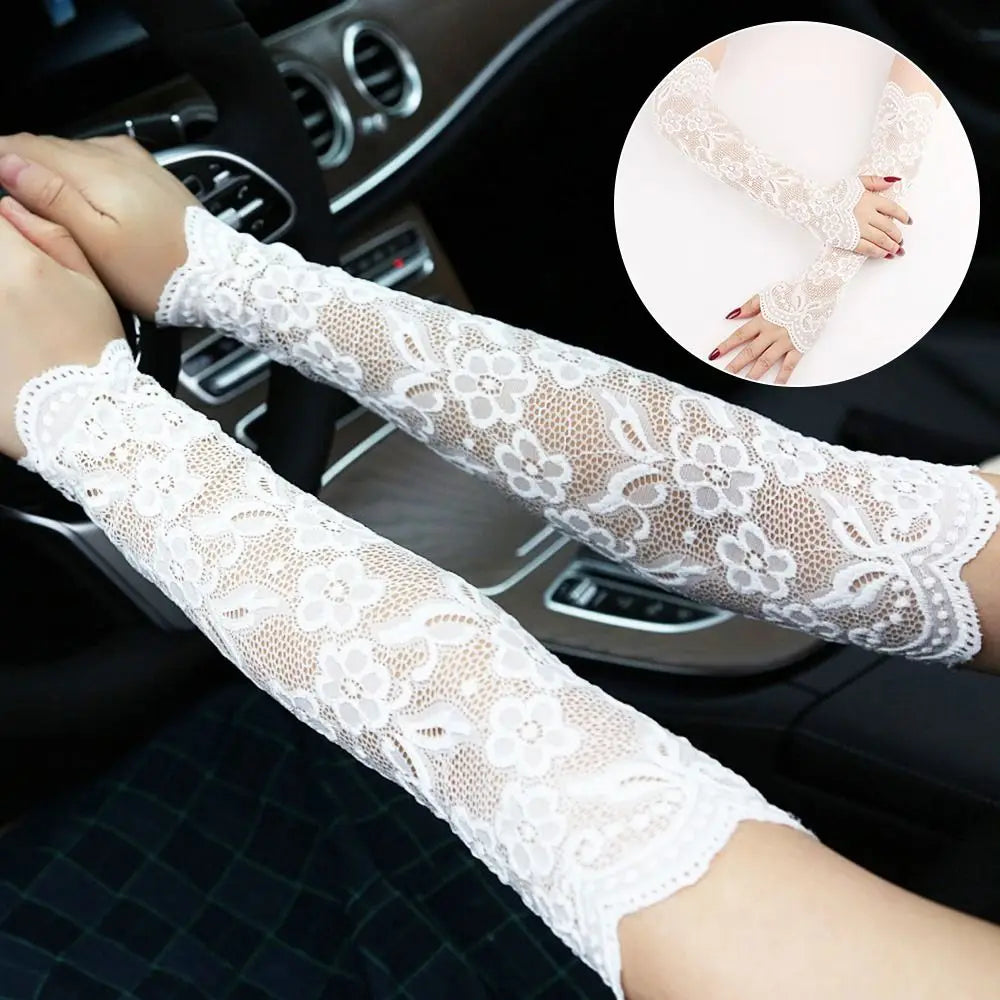 Summer Lace Thin Arm Sleeves Finger Mittens Fingerless Gloves Cycling