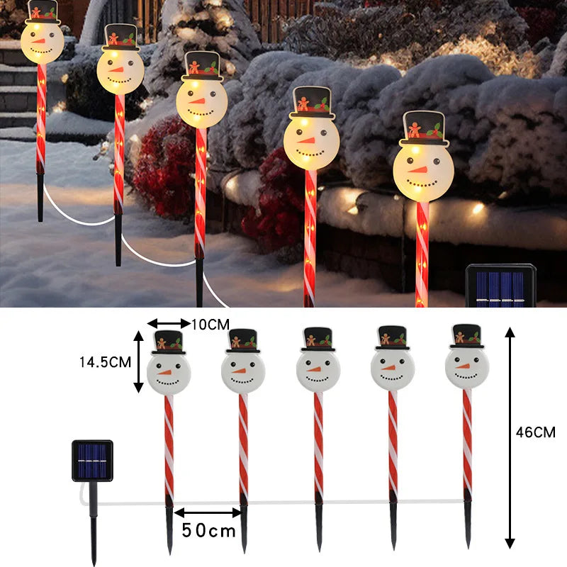 5pcs/set Outdoor Lawn Lights For Garden Christmas Snowmen Elk Solar Plug Lights For Courtyard Holiday Decoration Xmas Decor 001 Vue