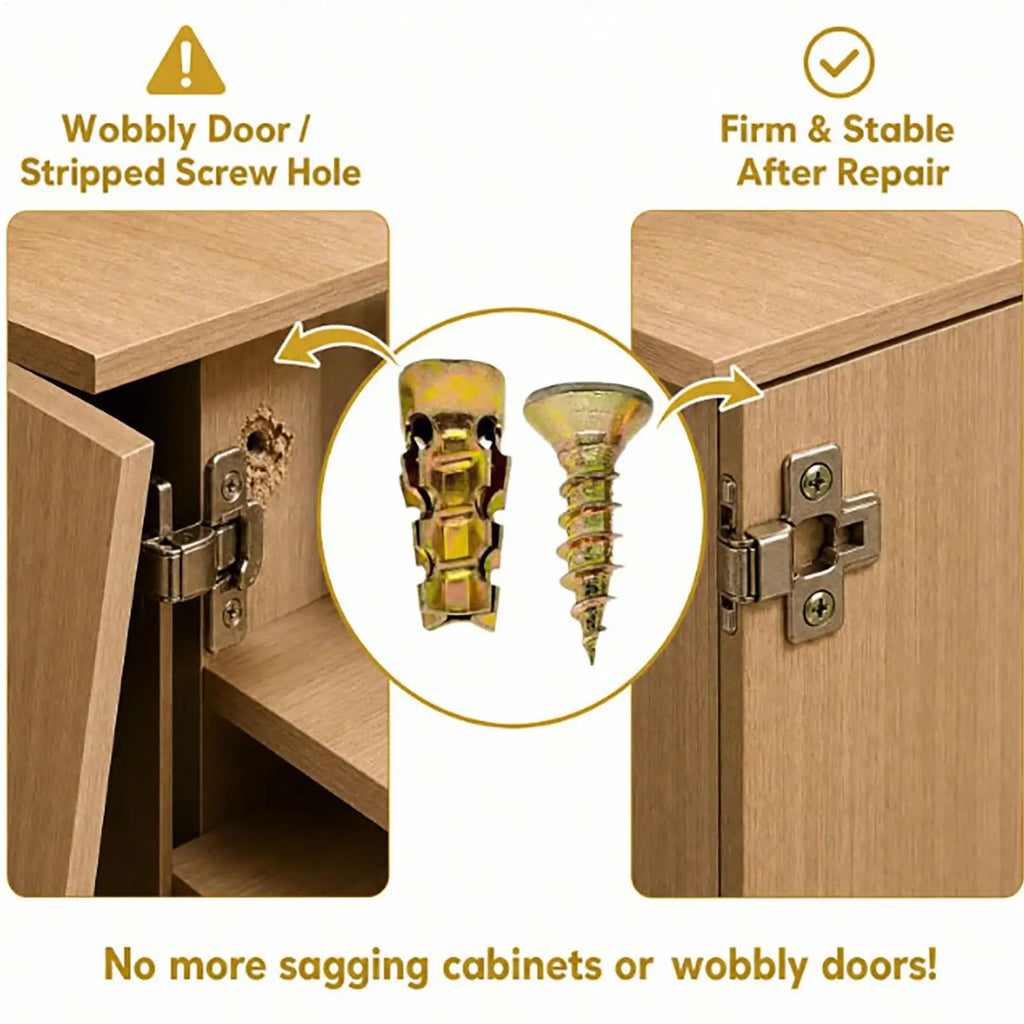 Expansion Screws for Wood Short Metal Nut Door Hinge Thread Repair Cabinet Furniture Assembly Drywall Installation Home Work Vue