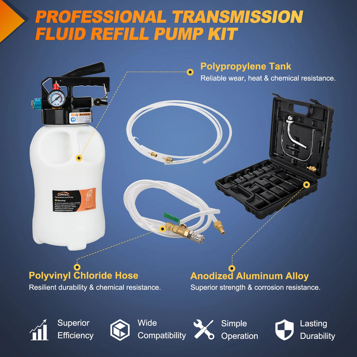 Transmission Fluid Pump Kit 6L Automotive Pneumatic Oil Fluid Extractor ATF Refill Dispenser Transfer Pump with 15 ATF Filler Adapters 1.6 Gal 2 Ways Vacuum Fluid Evacuator Oil Change Tool Set Vue