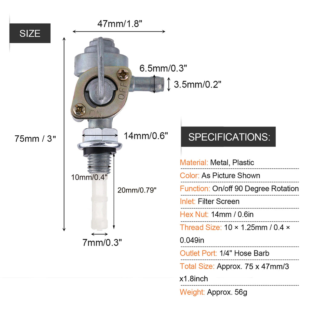 Fuel Fuel Valve Fuel Gas Fuel Valve Pump Petcock Oil Tap M10 x 1.25 Petcock Oil Tap Vue M10X1.25