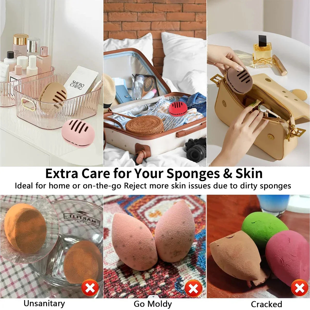 1PC Eco-friendly Silicone Puff Storage Box, Porous Beauty Egg Storage Set, Reusable Travel Portable Organizer Vue