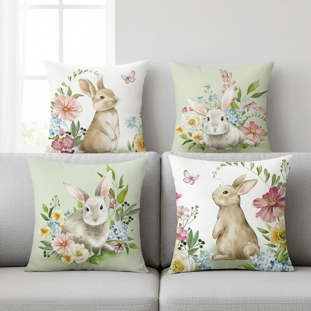 4-Pack Easter Bunny Throw Pillow Covers | Spring Cushion Cases 18x18 Decorative Pillow Covers Vue